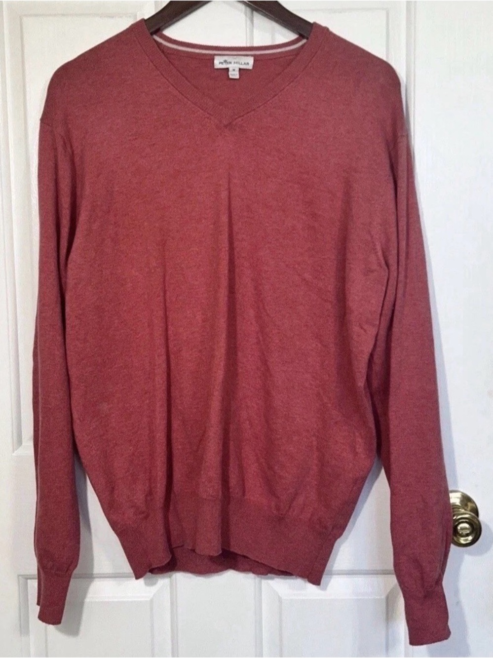 Peter Millar Mens V-Neck Sweater Medium Pima Cotton Silk Cashmere Heathered Red